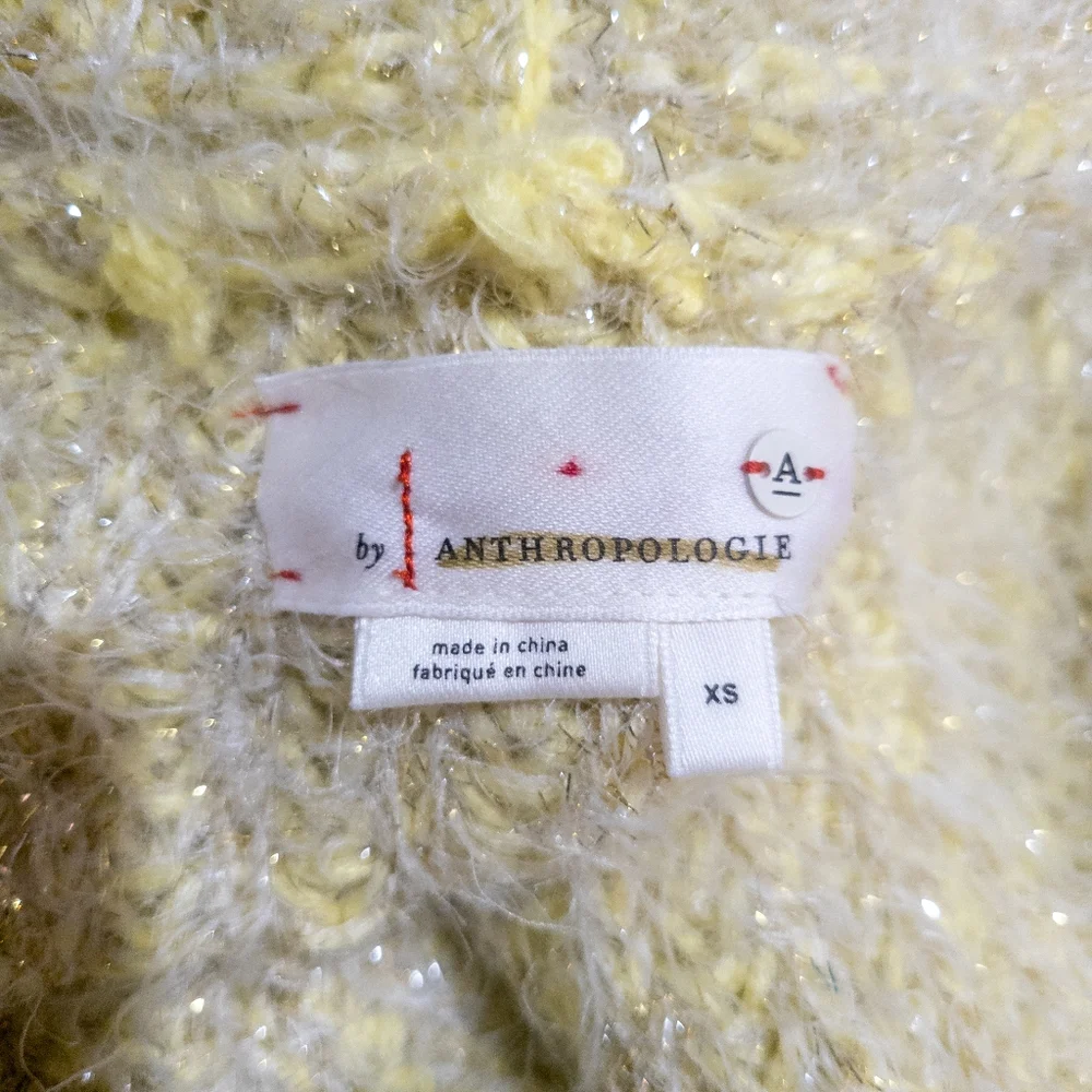 Anthropologie Larkin Yellow Shimmer Tie Front Cardigan -XS - Picture 7 of 8